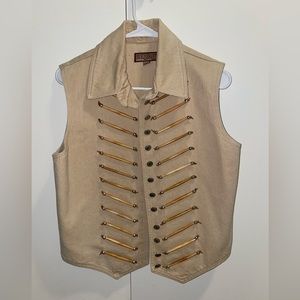 Double D Ranch Wear Vest Khaki Denim With Beadwork Size M